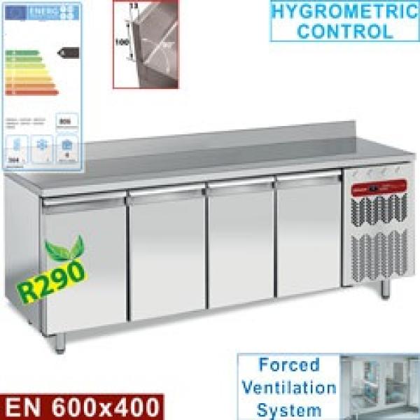 TP4N/HA-R2 (25) Konditorei-Bäckerei Kühltisch mit Aufkantung, Umluft, 4 Türen EN 600x400, 760 Liter